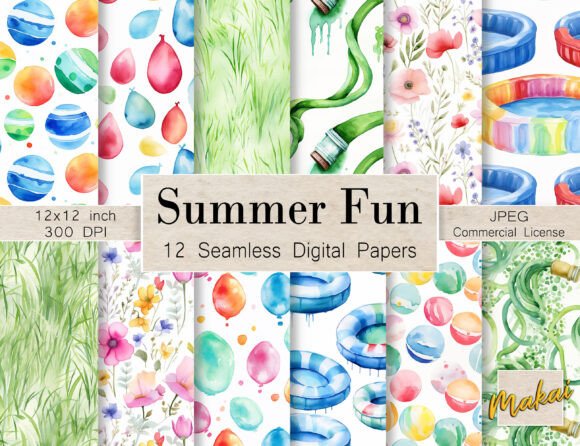 12 Seamless Watercolor Summer Patterns