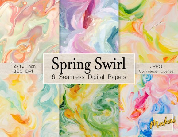 6 Spring Swirl Seamless Patterns