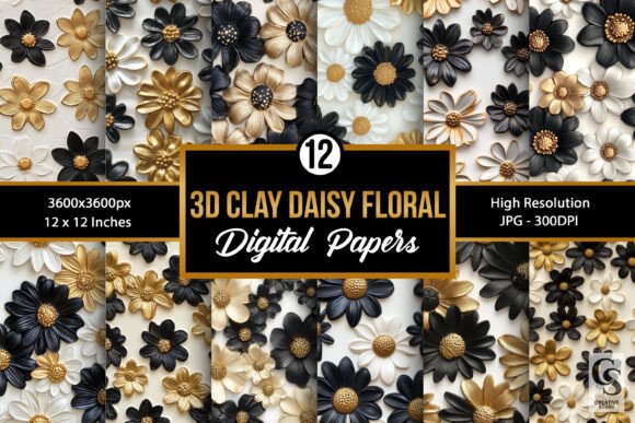 Clay Texture 3D Daisy Flower Patterns: Elevate Your Craft Projects with Seamless Digital Designs