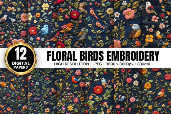 Floral Birds Denim Embroidery Patterns: Elevate Your Craft with Digital Design