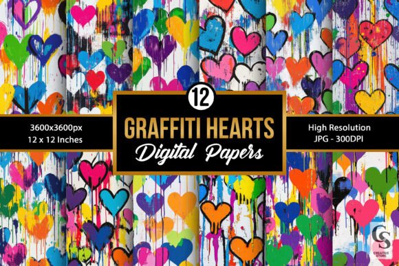 Graffiti Neon Hearts Seamless Patterns