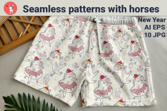 Seamless Patterns with Horses for New Year Celebrations