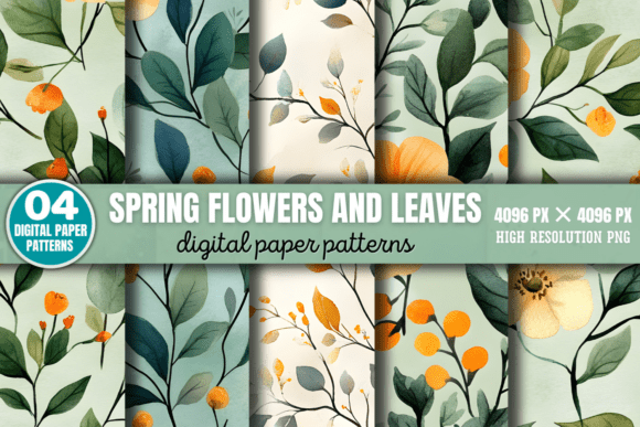 Spring Flowers and Leaves Patterns 9: A Creative Digital Paper Bundle