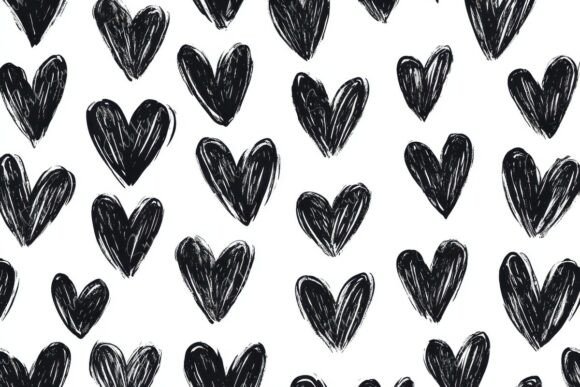 Stylized Black Heart Patterns on White