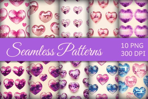 Valentines Heart Disco Ball Patterns PNG