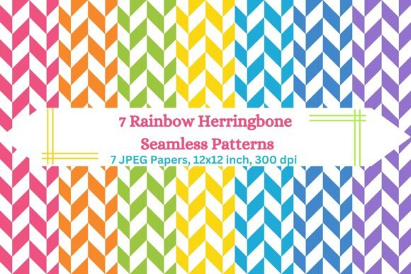 Vibrant and Versatile: 7 Rainbow Herringbone Seamless Patterns for Creative Use