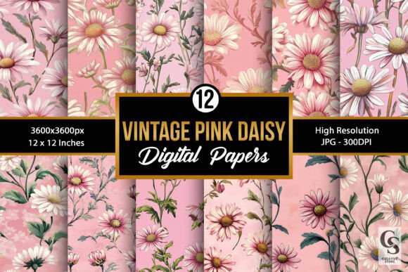 Vintage Pink Daisy Flower Patterns